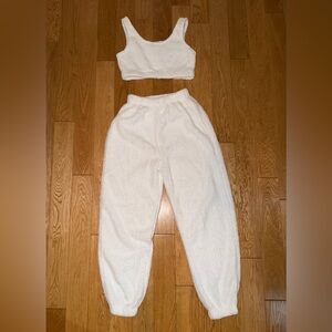 White Fuzzy Two-Piece Lounge Set
